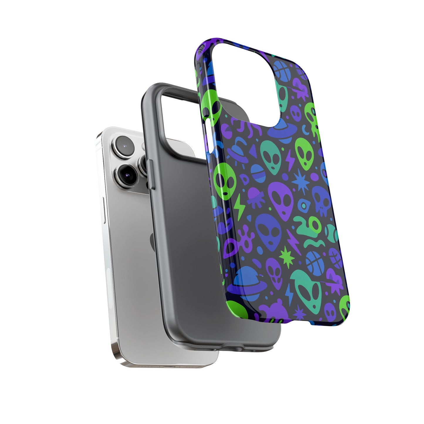 vibrant 3d alien and space design protective phone case for unisex smartphone accessories compatible with iphone 13, 14, 15 & 16 – all models including pro, pro max & plus