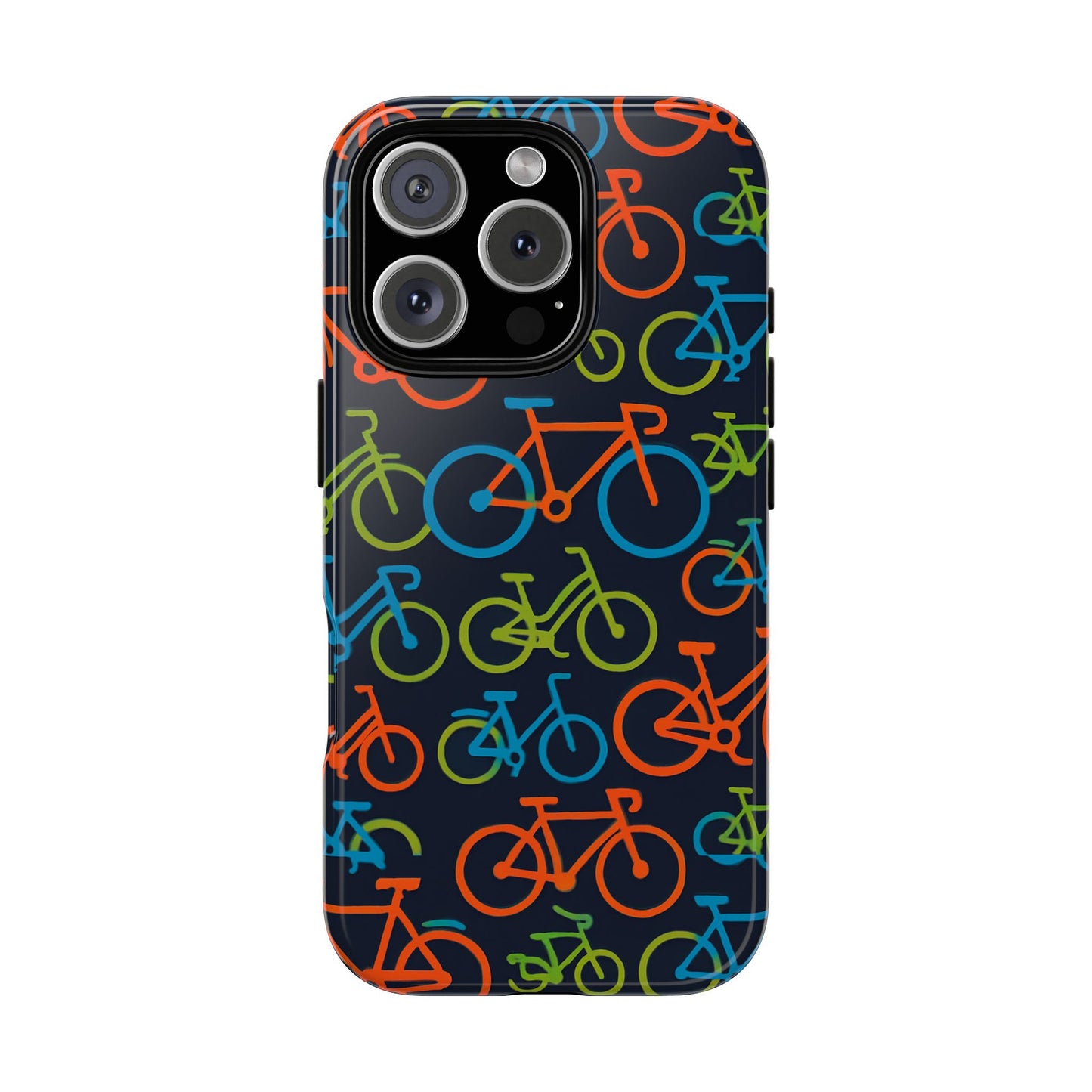 multicolour bicycle print protective phone case for smartphones – vibrant style and trendy accessory compatible with iphone 13, 14, 15 & 16 – all models including pro, pro max & plus