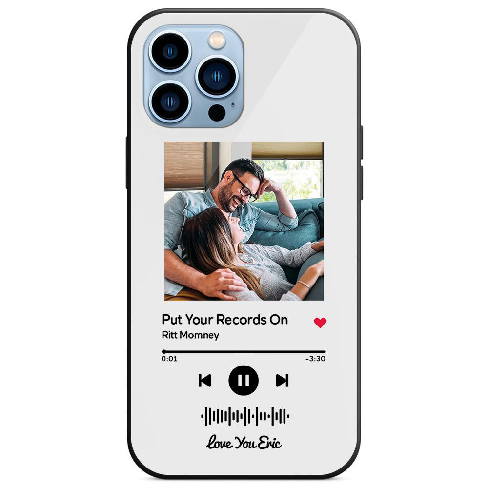 custom scannable music code glass iphone cases with picture for iphone series, slim lightweight design, anti-drop protection, easy clean, wireless charging compatible