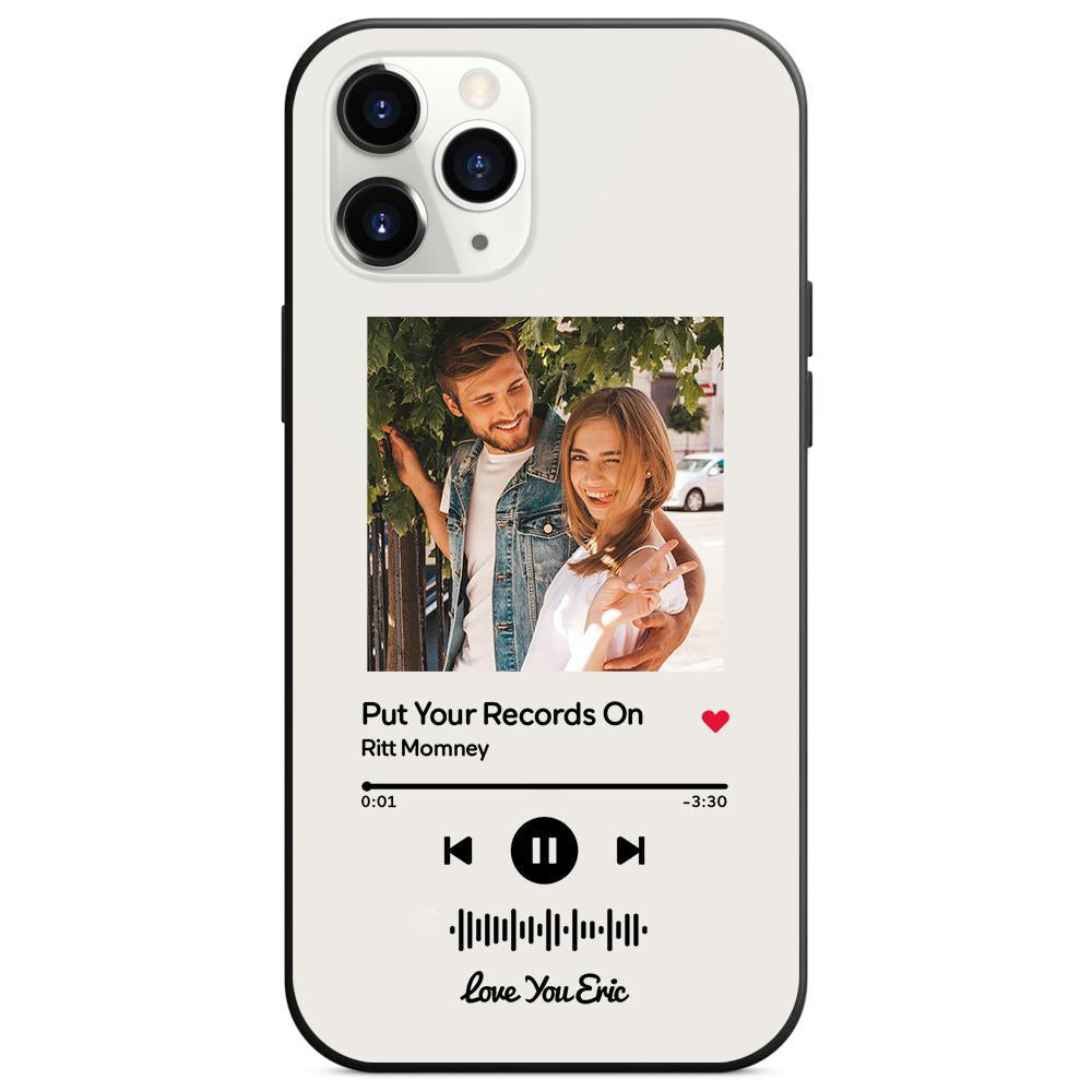 custom scannable music code glass iphone cases with picture for iphone series, slim lightweight design, anti-drop protection, easy clean, wireless charging compatible
