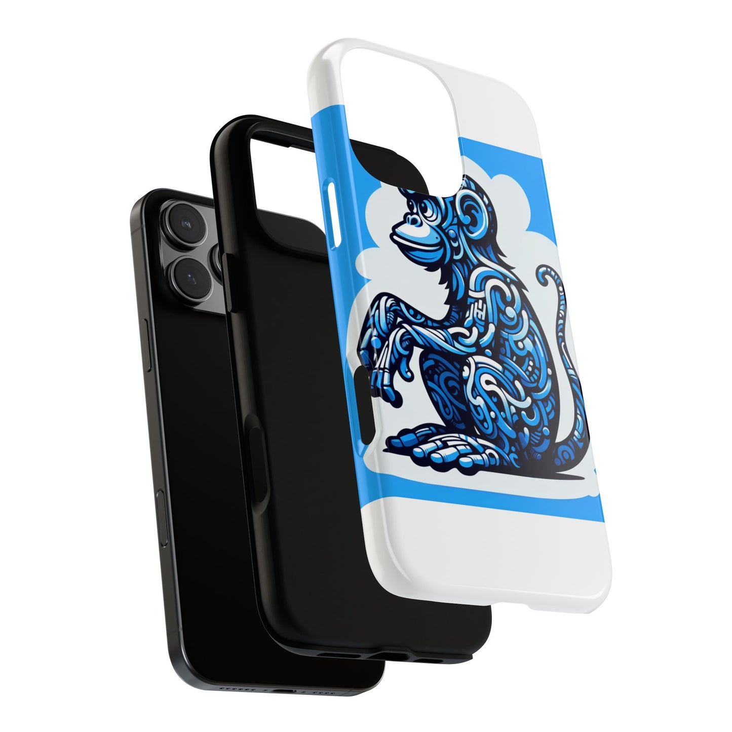 vibrant 3d monkey design phone case in blue – stylish protection for smartphones compatible with iphone 13, 14, 15 & 16 – all models including pro, pro max & plus