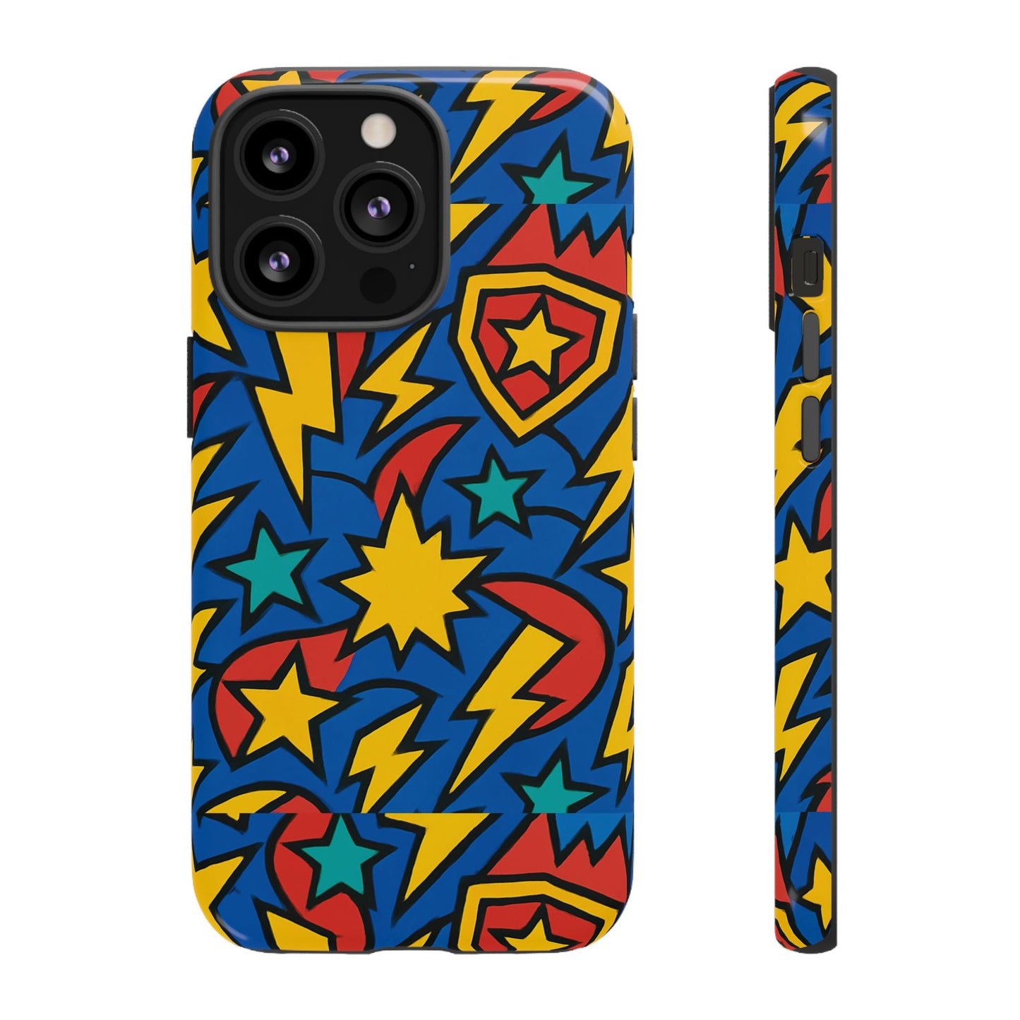 multicolour superhero phone case with 3d design for playful protection compatible with iphone 13, 14, 15 & 16 – all models including pro, pro max & plus
