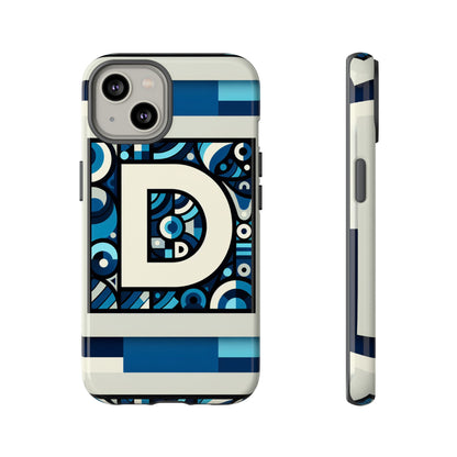Blue Alphabet Letter D Phone Case with 3D Wrap and Shock Protection for Kids and Teens