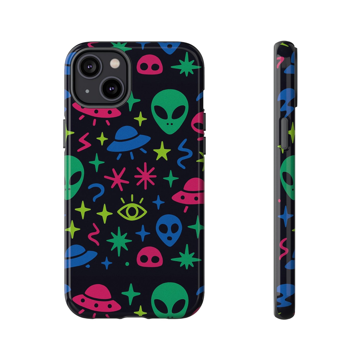 vibrant alien pattern protective phone case with 3d wrap design for unique expression – stylish protection compatible with iphone 13, 14, 15 & 16 – all models including pro, pro max & plus