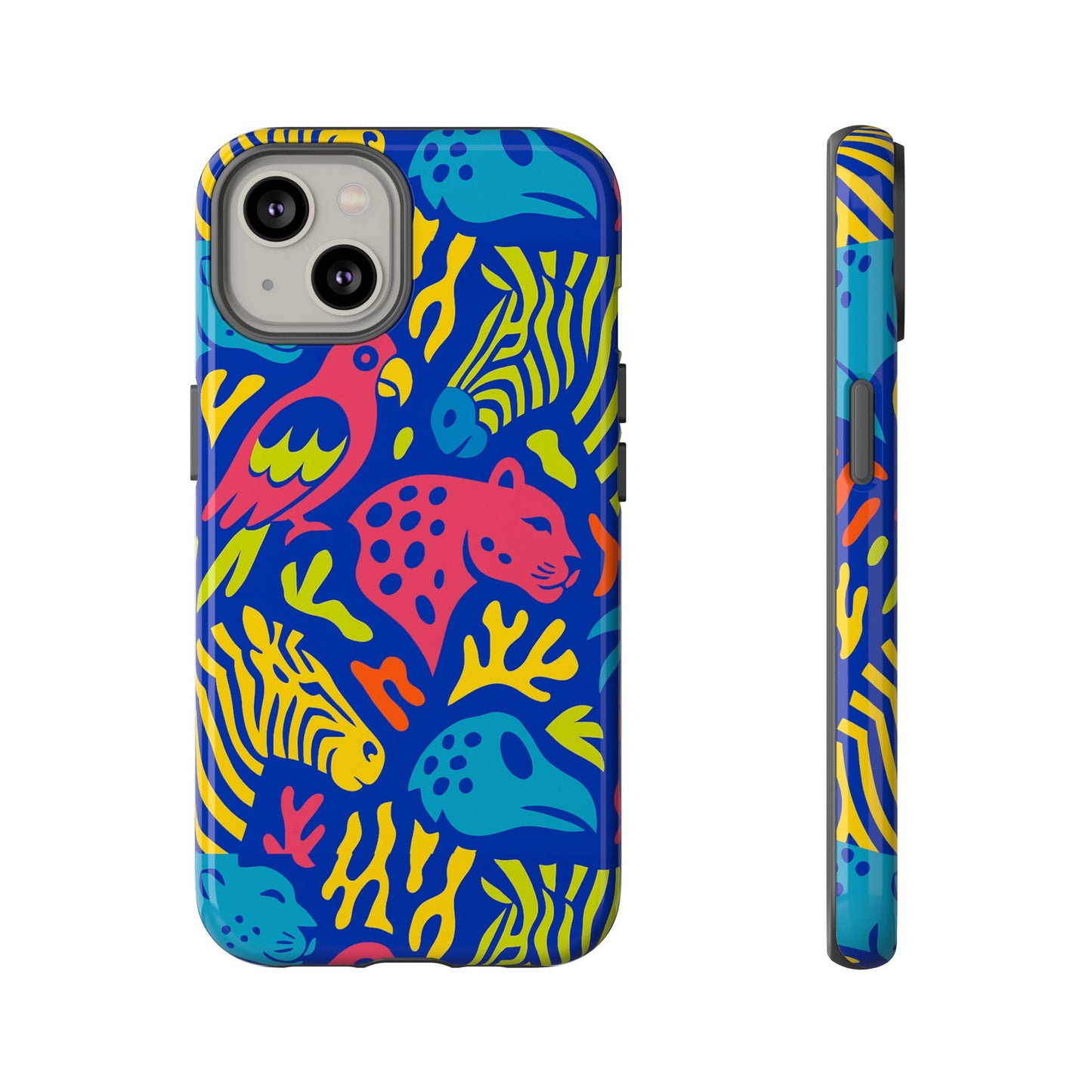 vibrant animal print protective phone case for stylish protection with multicolour design – compatible with iphone 13, 14, 15 & 16 – all models including pro, pro max & plus