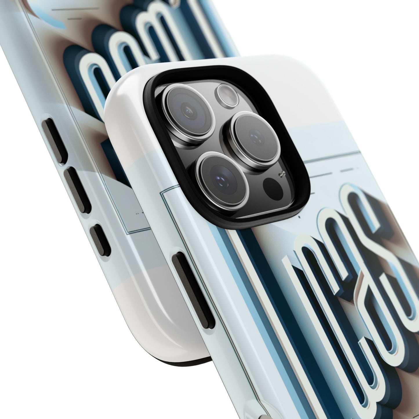 3d wrap protective phone case in blue with playful typography design – stylish protection compatible with iphone 13, 14, 15 & 16 – all models including pro, pro max & plus