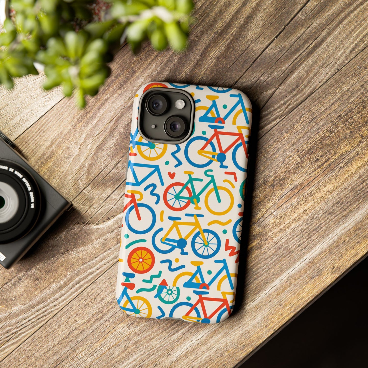 vibrant 3d bicycle print protective phone case – colourful unisex accessory for style and fun – compatible with iphone 13, 14, 15 & 16 – all models including pro, pro max & plus