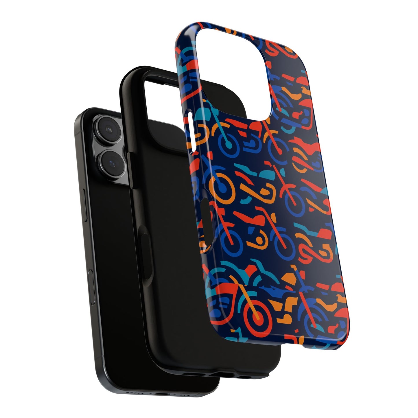 vibrant 3d multicolour motorcycle pattern protective phone case for creative individuals – stylish protection compatible with iphone 13, 14, 15 & 16 – all models including pro, pro max & plus