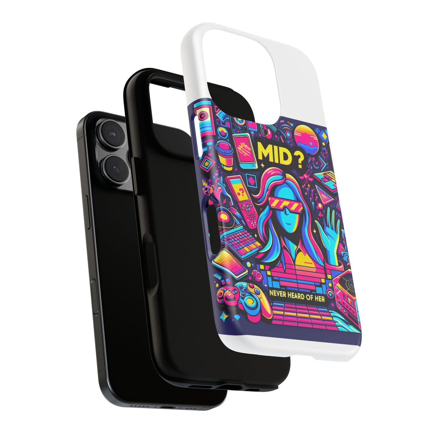 mid never heard of her 3d wrap protective phone case for fun retro style and shock absorption, ideal gift for tech enthusiasts and anime lovers