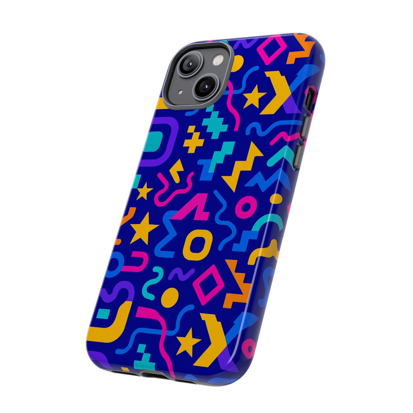 vibrant geometric protective phone case with 3d wrap design – playful accessory for self-expression compatible with iphone 13, 14, 15 & 16 – all models including pro, pro max & plus