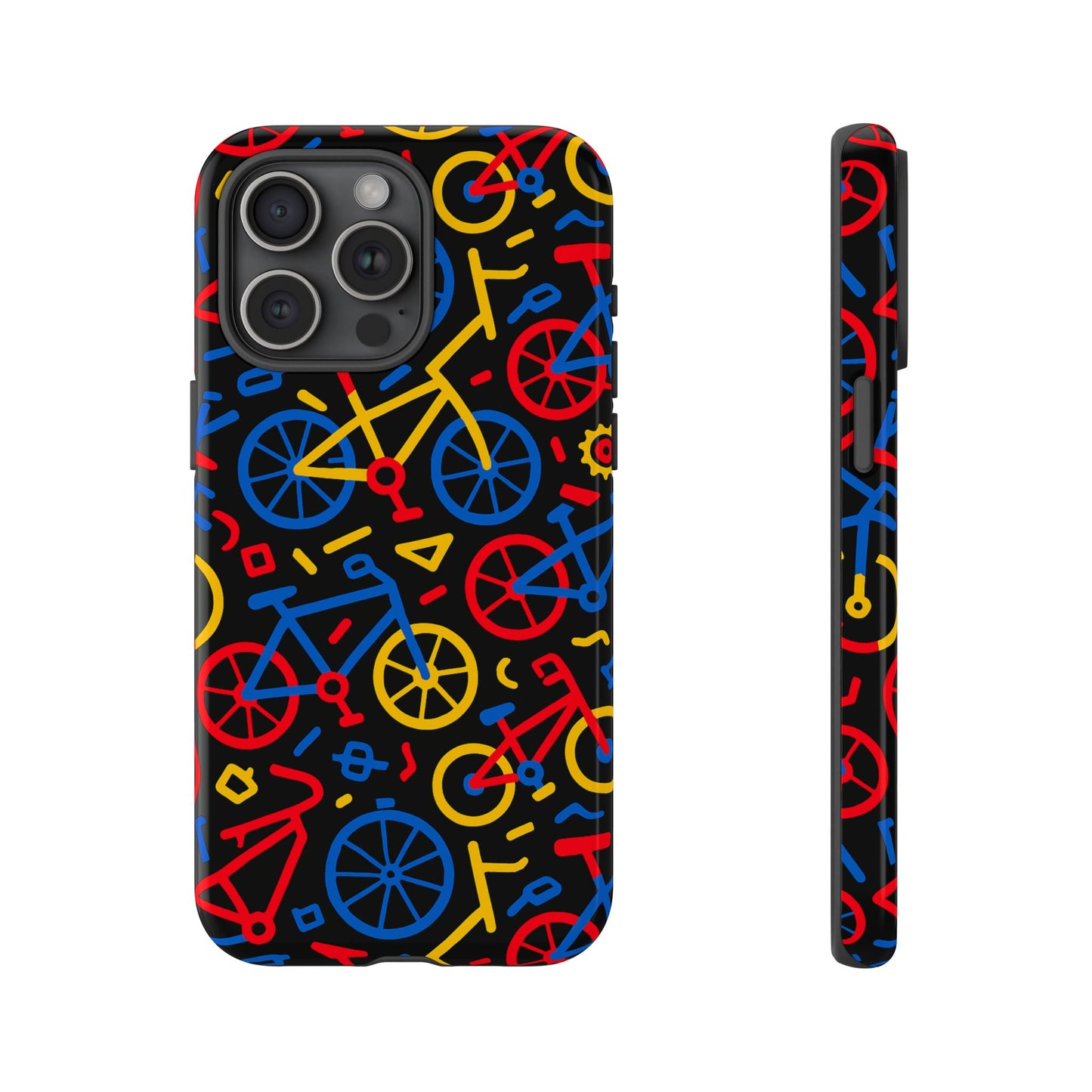 multicolour 3d bicycle phone case with retro design for stylish protection compatible with iphone 13, 14, 15 & 16 – all models including pro, pro max & plus
