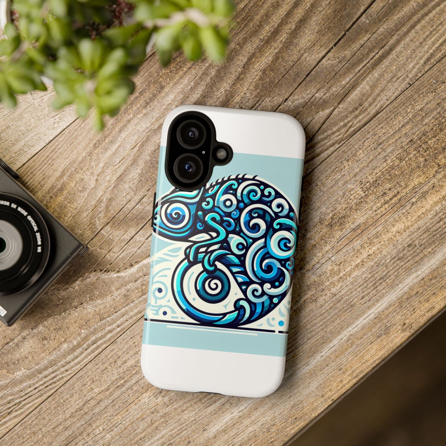 vibrant 3d wrap protective phone case with playful chameleon design in blue – unique accessory for self-expression compatible with iphone 13, 14, 15 & 16 – all models including pro, pro max & plus