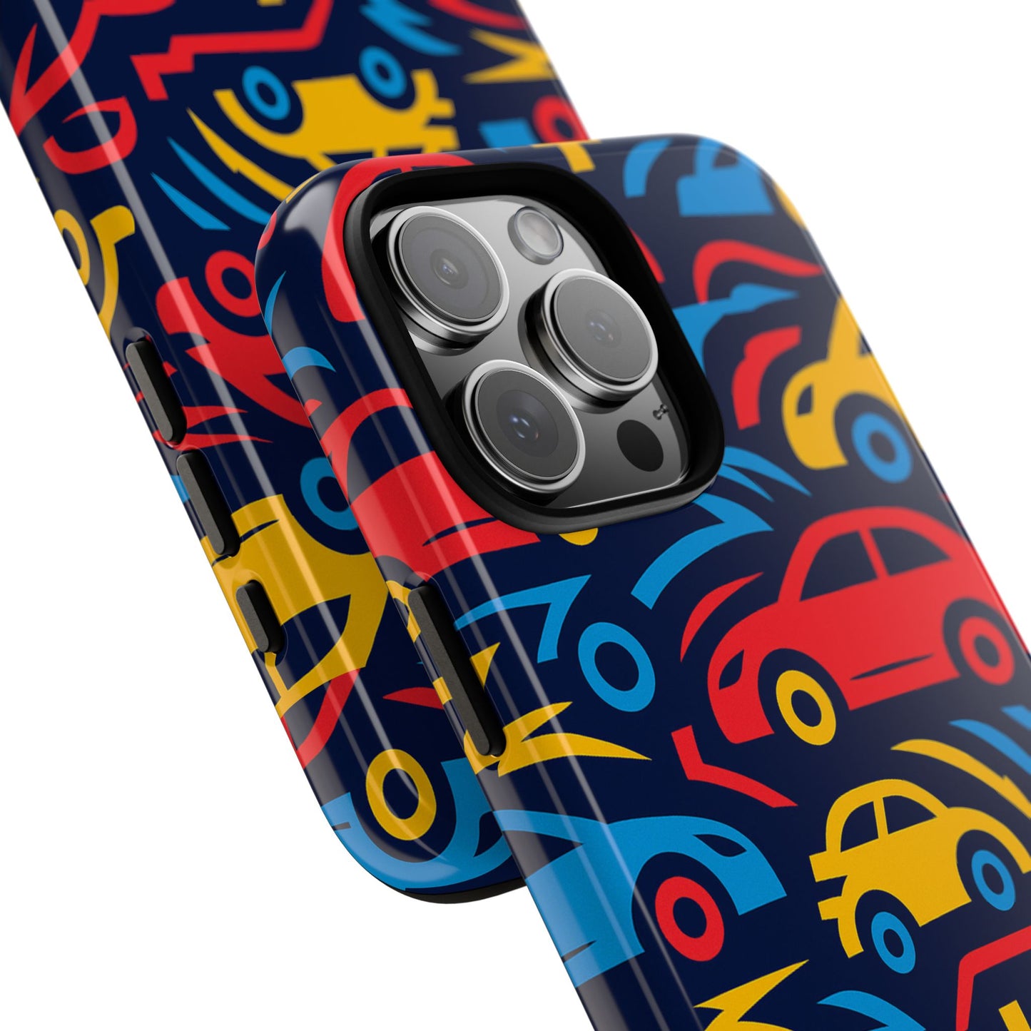 multicolour retro 3d wrap protective phone case with vibrant car design for stylish protection compatible with iphone 13, 14, 15 & 16 – all models including pro, pro max & plus