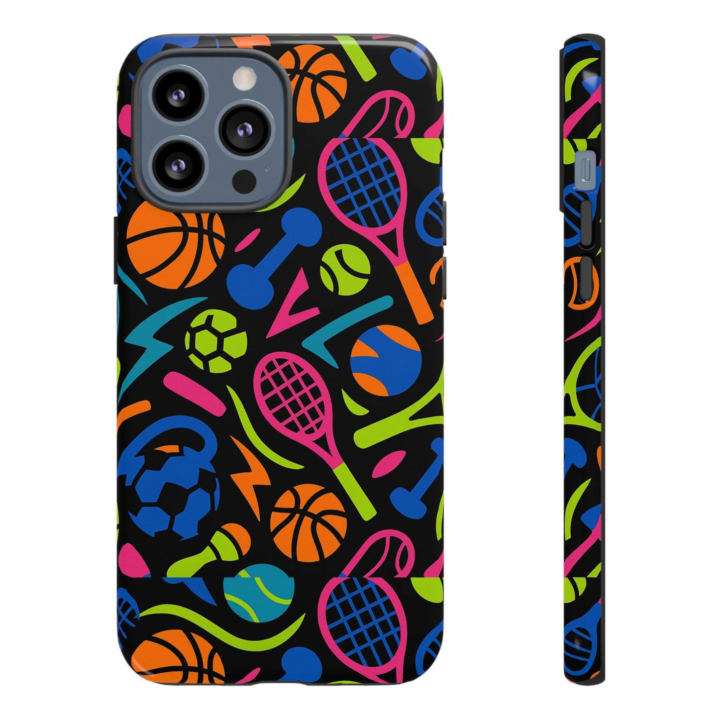 vibrant 3d sport-themed protective phone case in multicolour design for active lifestyle compatible with iphone 13, 14, 15 & 16 – all models including pro, pro max & plus