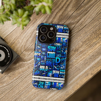Vibrant 3D Wrap Protective Phone Case in Blue Typography Design for Unique Style – Stylish Protection Compatible with iPhone 13, 14, 15 & 16 – All Models Including Pro, Pro Max & Plus