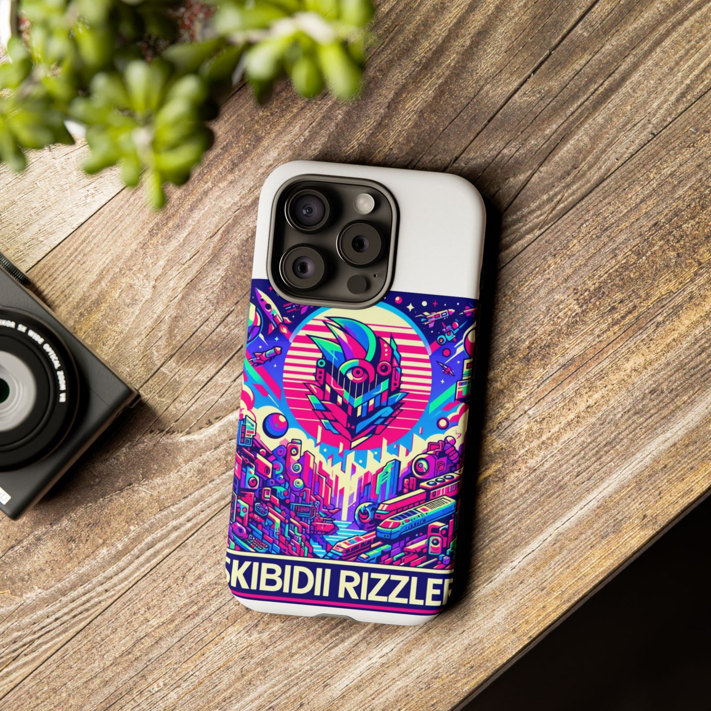 skibidi rizzler protective phone case with 3d wrap design, shock absorbing tpu silicone, uv protected, ideal gift for anime and comic culture fans