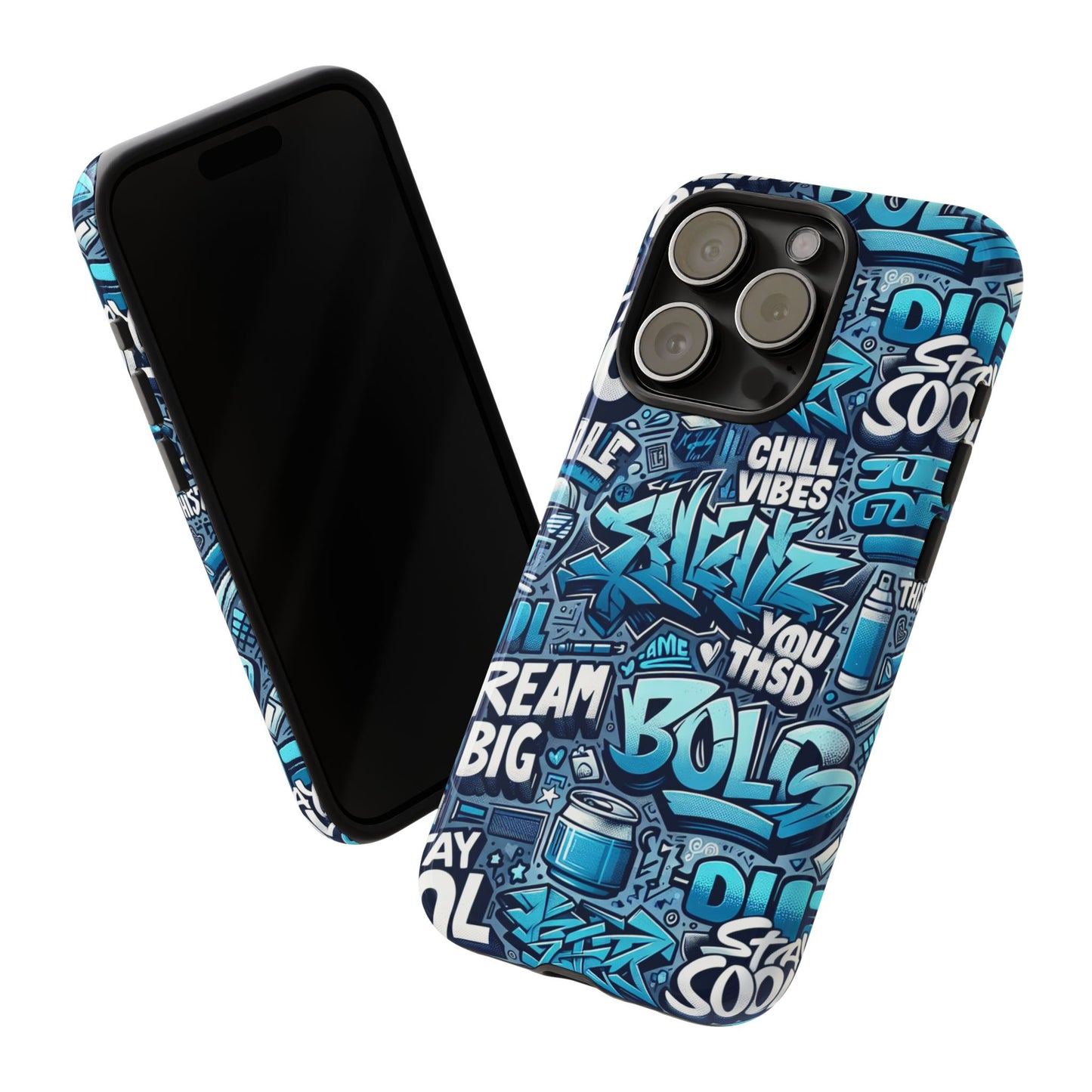 protective phone case with 3d blue graffiti design for stylish device protection and unique expression compatible with iphone 13, 14, 15 & 16 – all models including pro, pro max & plus