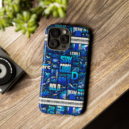 Vibrant 3D Wrap Protective Phone Case in Blue Typography Design for Unique Style – Stylish Protection Compatible with iPhone 13, 14, 15 & 16 – All Models Including Pro, Pro Max & Plus
