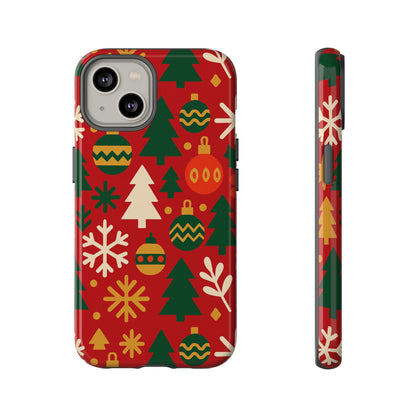 Vibrant Red 3D Wrap Protective Phone Case with Christmas Tree and Ornament Design for Stylish Protection Compatible with iPhone 13, 14, 15 & 16 – all models including Pro, Pro Max & Plus
