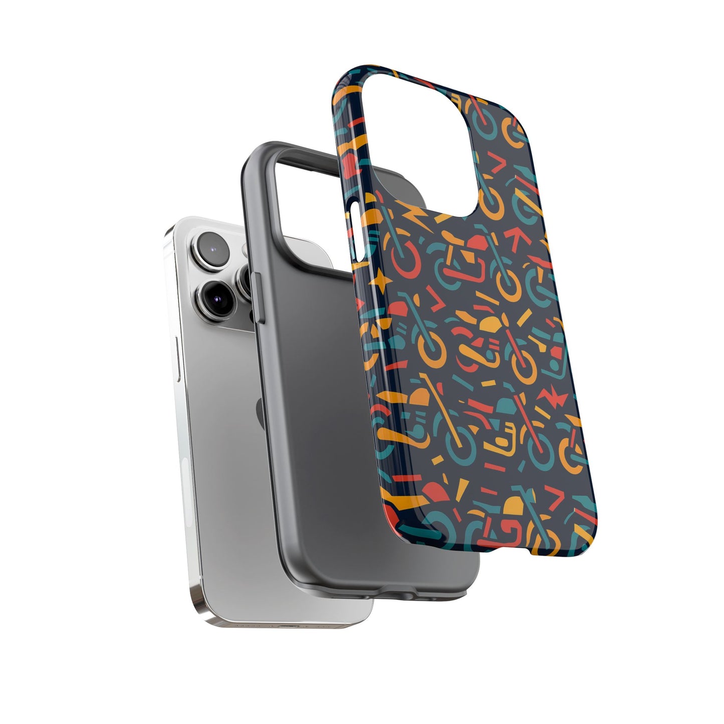 vibrant multicolour motorcycle design protective phone case for stylish protection – compatible with iphone 13, 14, 15 & 16 – all models including pro, pro max & plus