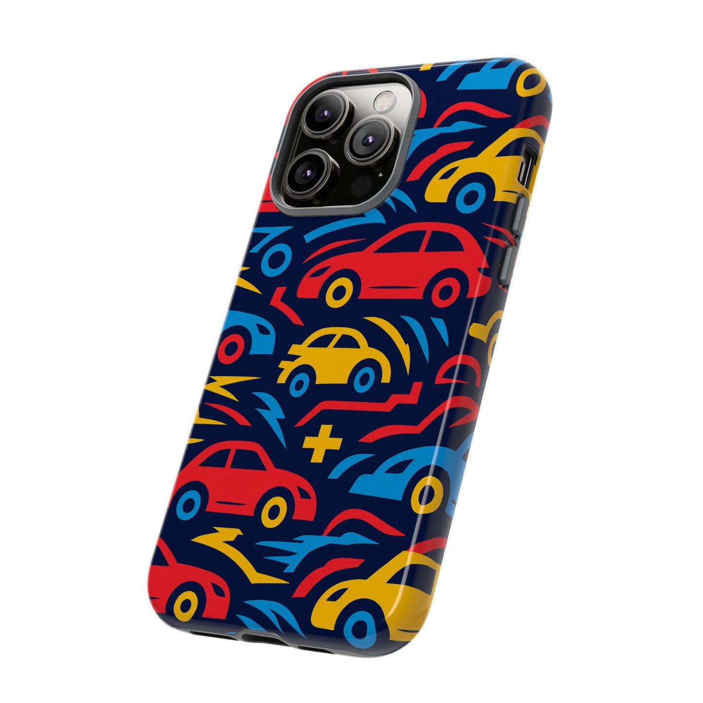 multicolour retro 3d wrap protective phone case with vibrant car design for stylish protection compatible with iphone 13, 14, 15 & 16 – all models including pro, pro max & plus