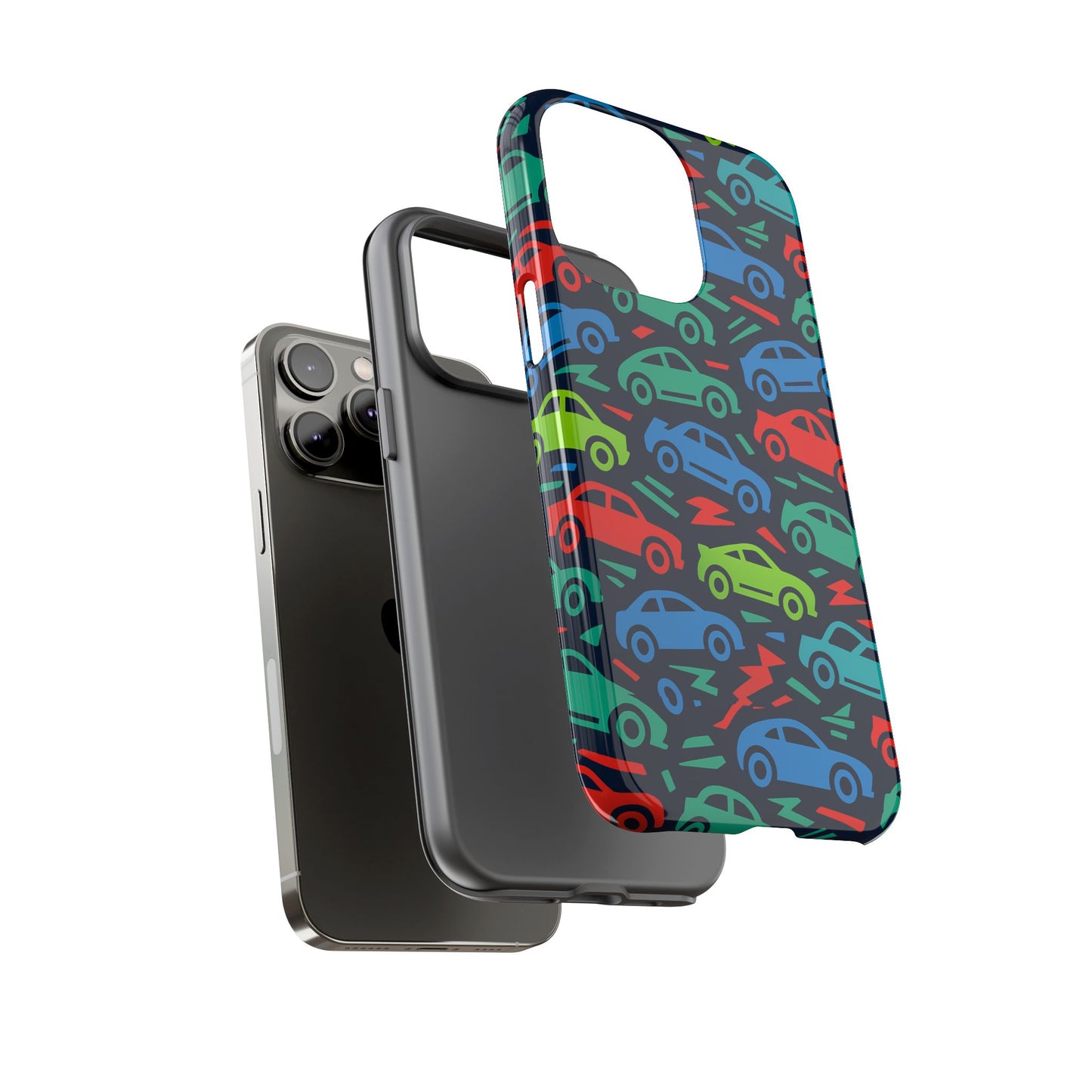 vibrant retro automotive design protective phone case for kids and adults – colourful 3d wrap style – stylish protection compatible with iphone 13, 14, 15 & 16 – all models including pro, pro max & plus