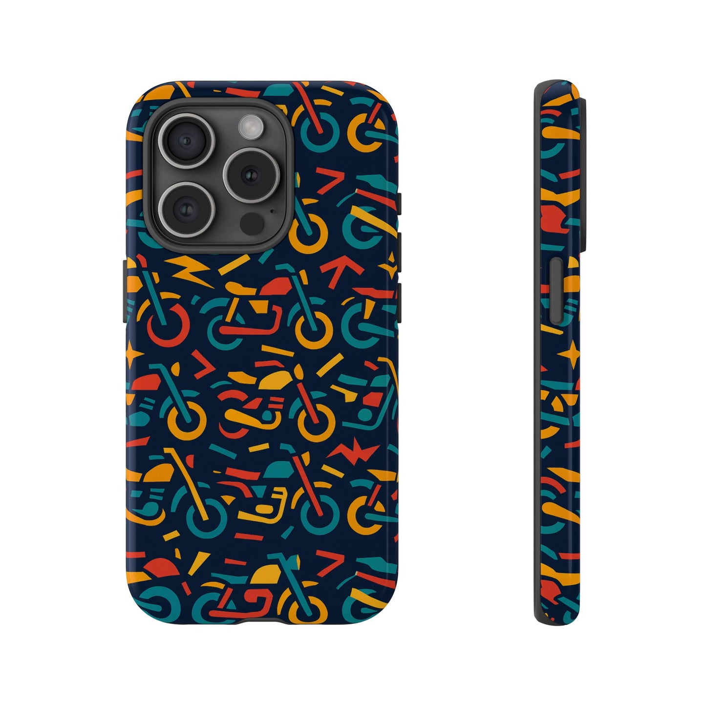 vibrant multicolour motorcycle design protective phone case for stylish protection – compatible with iphone 13, 14, 15 & 16 – all models including pro, pro max & plus