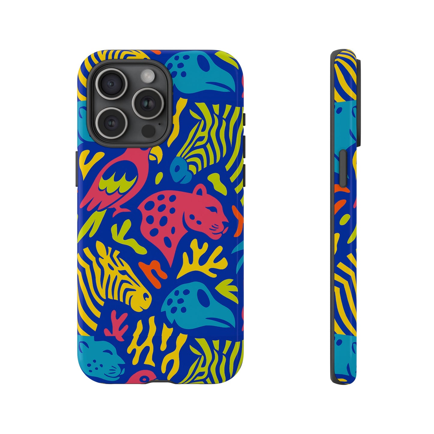 vibrant animal print protective phone case for stylish protection with multicolour design – compatible with iphone 13, 14, 15 & 16 – all models including pro, pro max & plus
