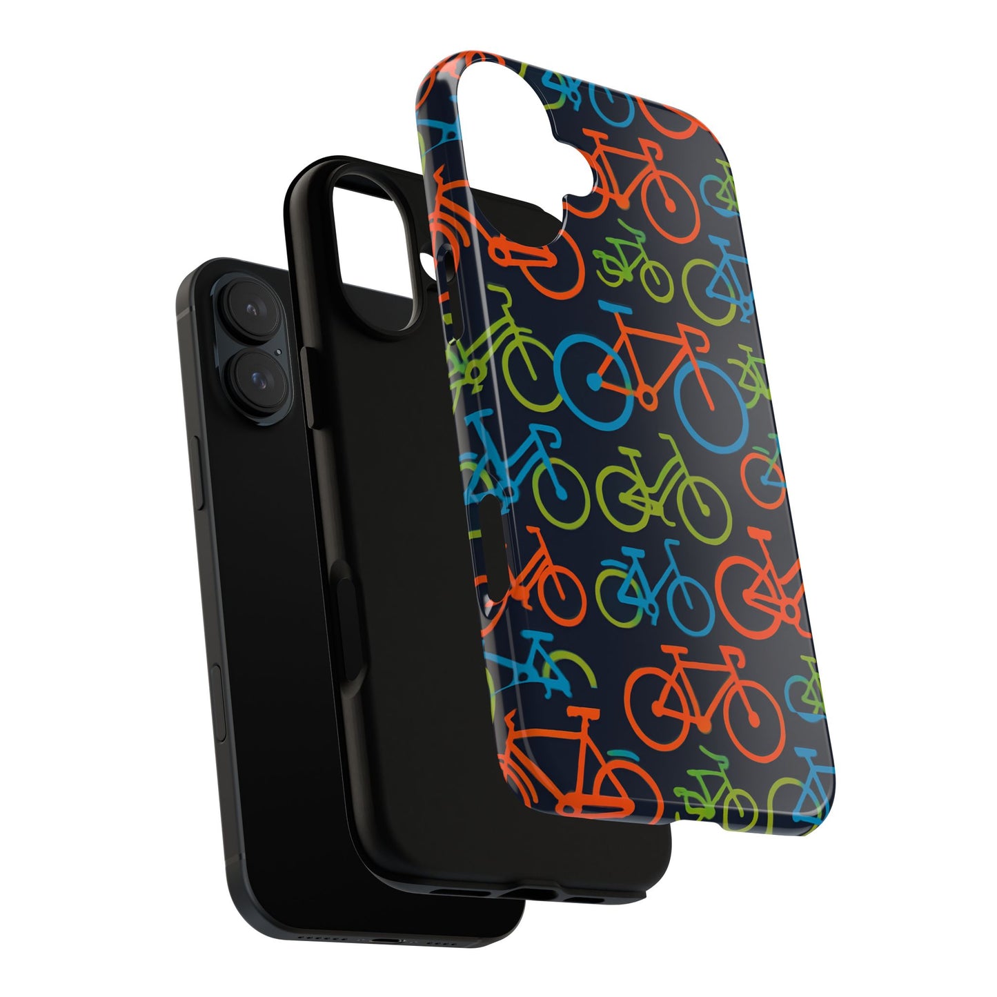 multicolour bicycle print protective phone case for smartphones – vibrant style and trendy accessory compatible with iphone 13, 14, 15 & 16 – all models including pro, pro max & plus