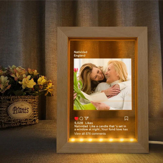 Personalized Instagram Led Night Lamp Picture Frame Night Light for Home Decor and Gifts, Acrylic and Wood Design with Warm LED Lighting