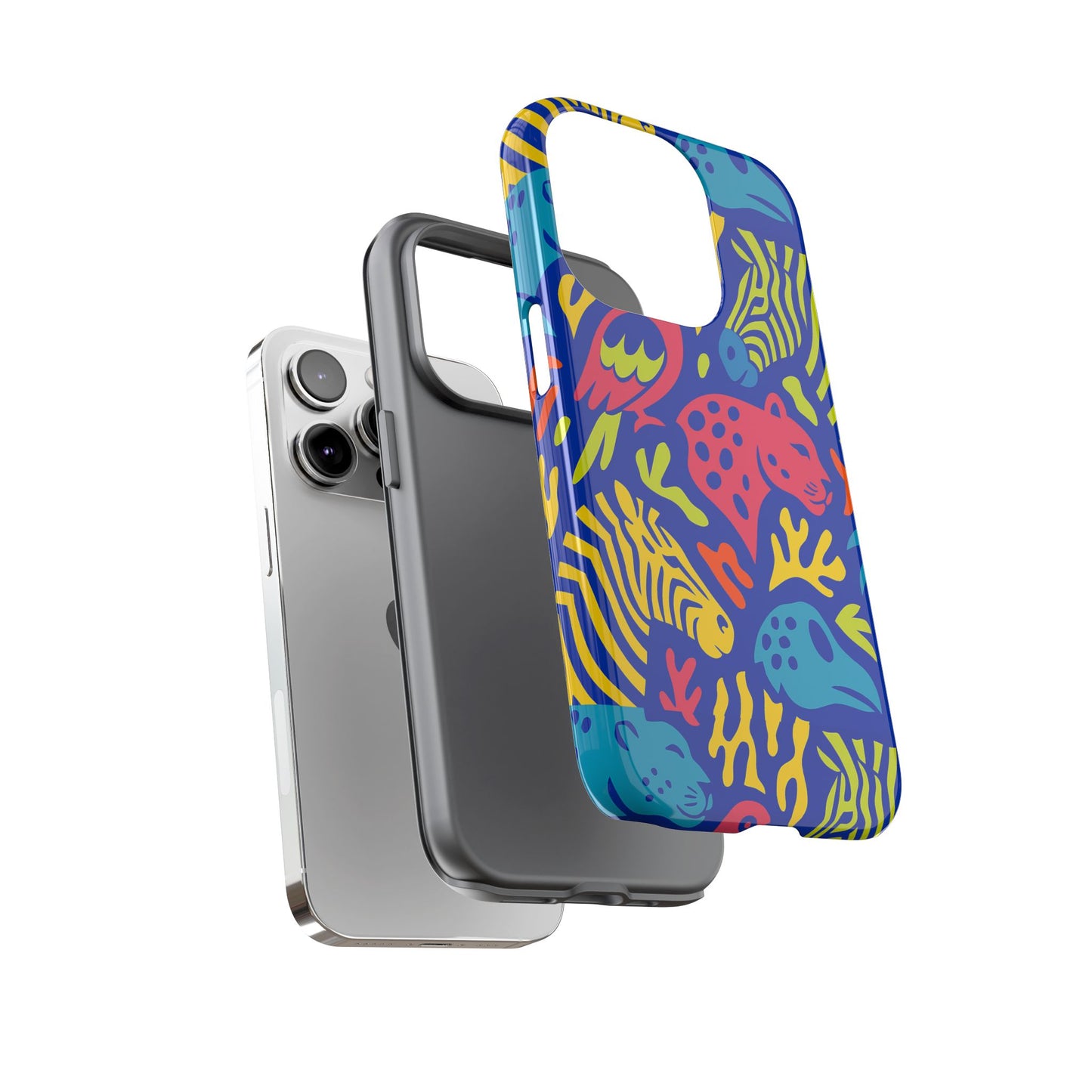 vibrant animal print protective phone case for stylish protection with multicolour design – compatible with iphone 13, 14, 15 & 16 – all models including pro, pro max & plus