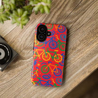 Vibrant 3D Bicycle Pattern Protective Phone Case in Colourful Retro Design for Stylish Protection Compatible with iPhone 13, 14, 15 & 16 – all models including Pro, Pro Max & Plus