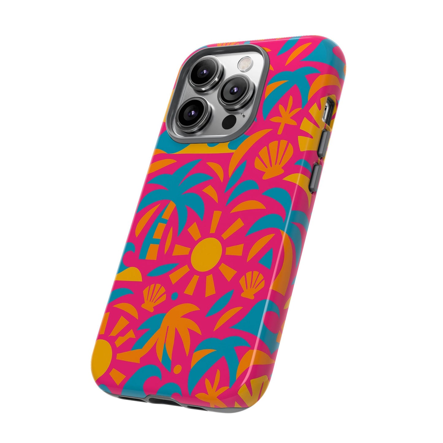vibrant tropical 3d wrap design protective phone case with retro style – bold accessory for self-expression compatible with iphone 13, 14, 15 & 16 – all models including pro, pro max & plus