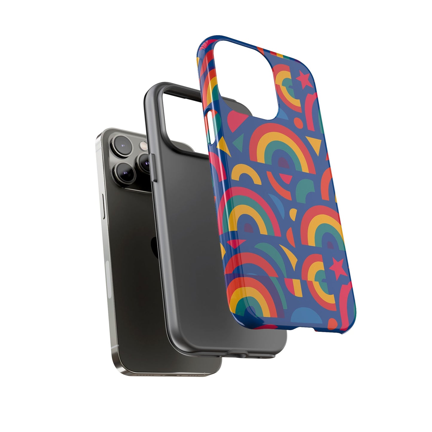 vibrant 3d geometric phone case in multicolour design for stylish protection compatible with iphone 13, 14, 15 & 16 – all models including pro, pro max & plus