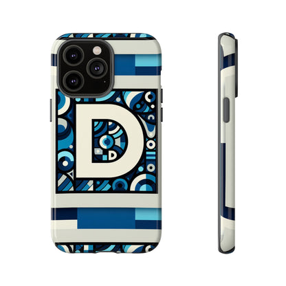 Blue Alphabet Letter D Phone Case with 3D Wrap and Shock Protection for Kids and Teens