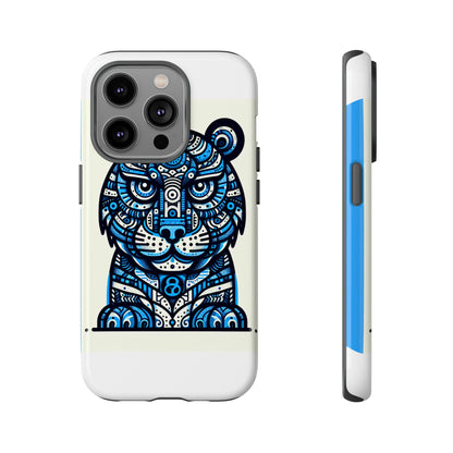 Vibrant Blue Geometric Tiger Design Phone Case – Stylish Protection Accessory for Self-Expression Compatible with iPhone 13, 14, 15 & 16 – all models including Pro, Pro Max & Plus