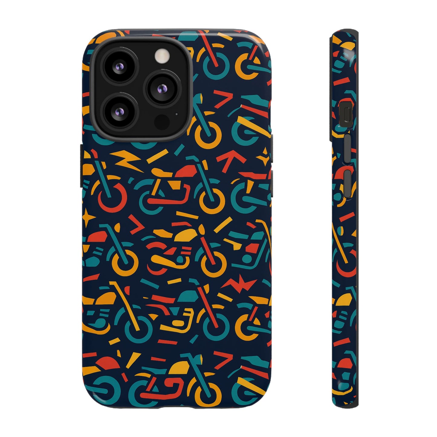 vibrant multicolour motorcycle design protective phone case for stylish protection – compatible with iphone 13, 14, 15 & 16 – all models including pro, pro max & plus