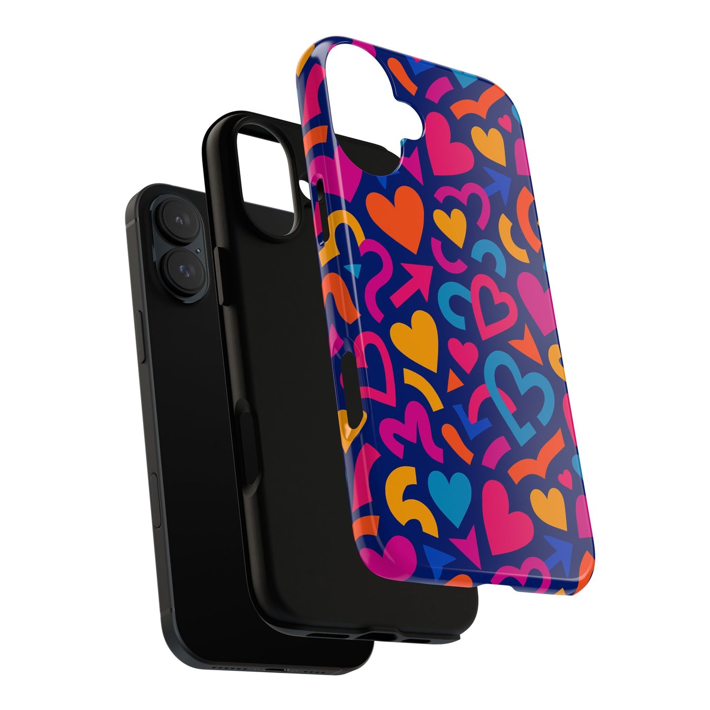 vibrant multicolour heart pattern protective phone case with 3d wrap design for stylish smartphone accessories compatible with iphone 13, 14, 15 & 16 – all models including pro, pro max & plus
