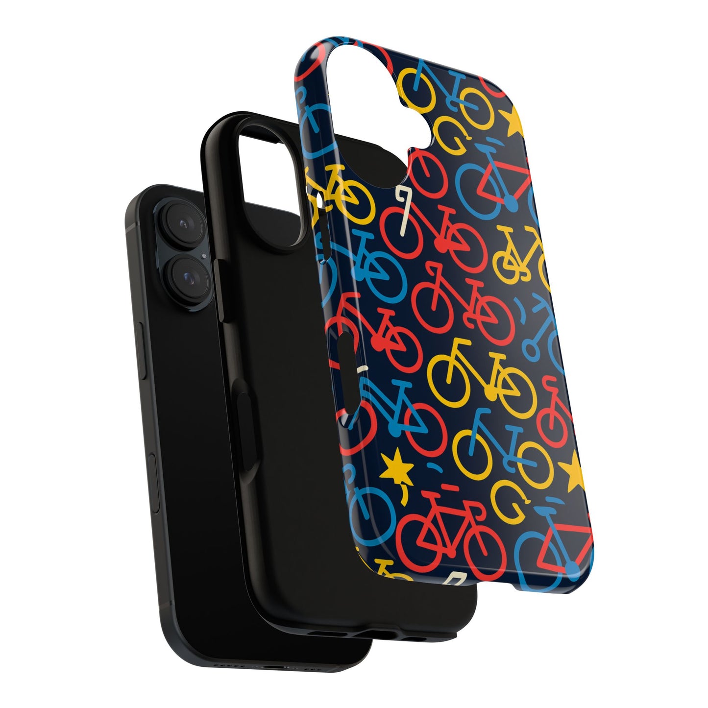 multicolor bicycle pattern protective phone case – vibrant 3d design for stylish protection – compatible with iphone 13, 14, 15 & 16 – all models including pro, pro max & plus