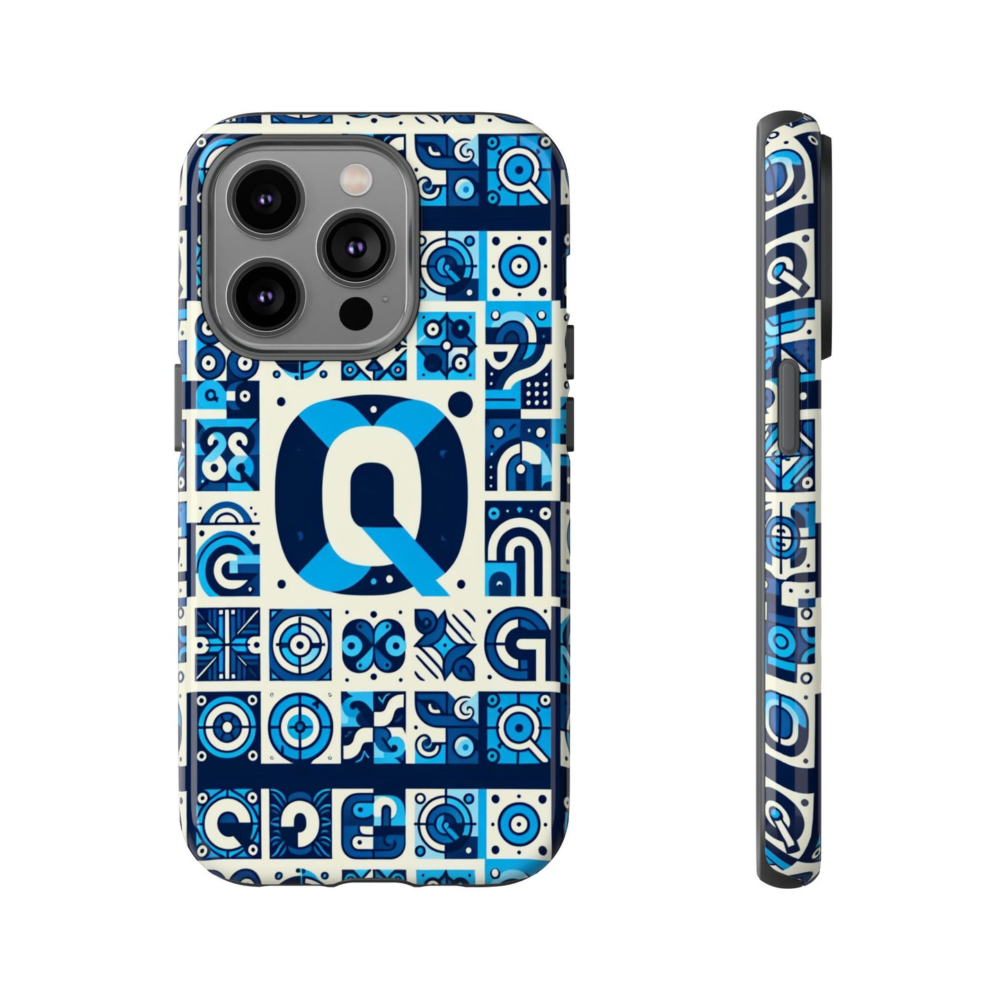 blue alphabet letter q phone case with 3d wrap protective cover for smartphones kids and adults stylish silicone shock absorption durable design