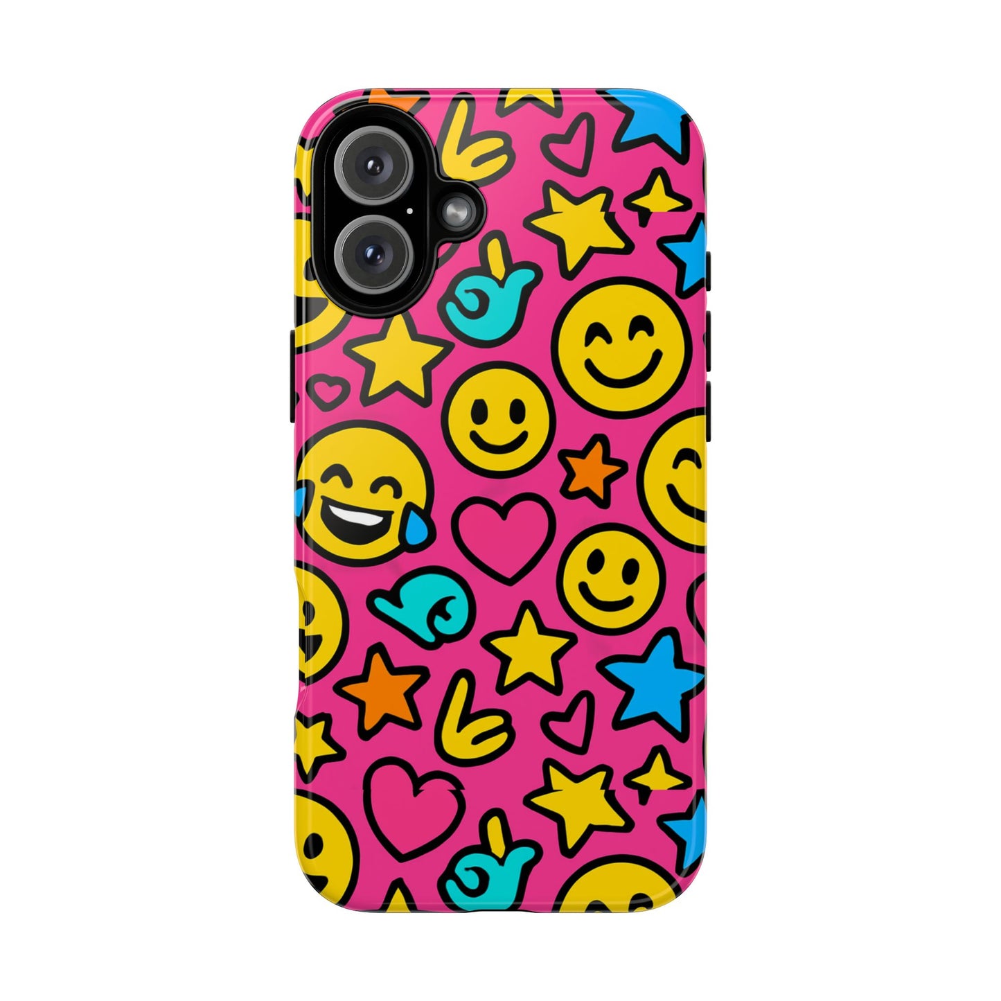 vibrant pink emoji phone case with 3d wrap design for stylish protection compatible with iphone 13, 14, 15 & 16 – all models including pro, pro max & plus