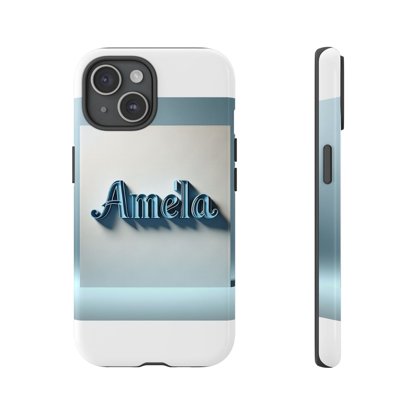 sleek 3d glossy phone case in blue with elegant name design fashion accessory for personal expression compatible with iphone 13, 14, 15 & 16 – all models including pro, pro max & plus