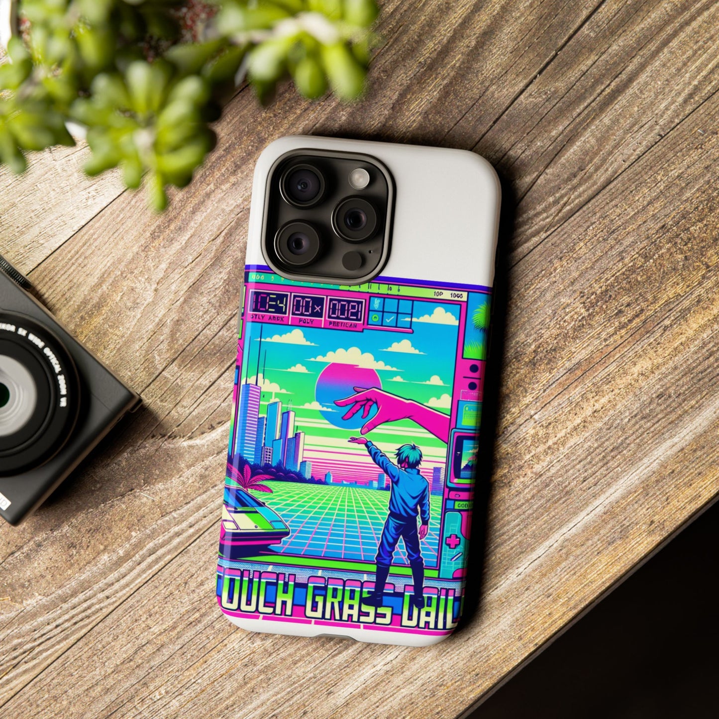 touch grass daily 3d wrap protective phone case for smartphones, durable shock absorption, uv protected, unique anime design, fun gift for tech enthusiasts