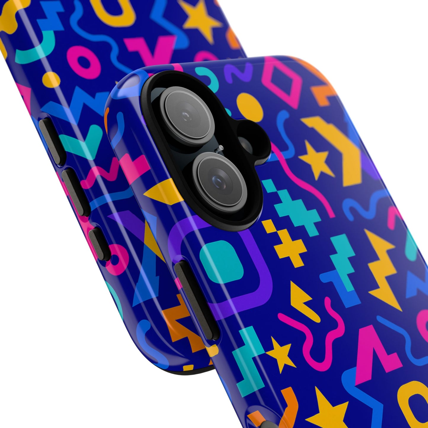 vibrant geometric protective phone case with 3d wrap design – playful accessory for self-expression compatible with iphone 13, 14, 15 & 16 – all models including pro, pro max & plus