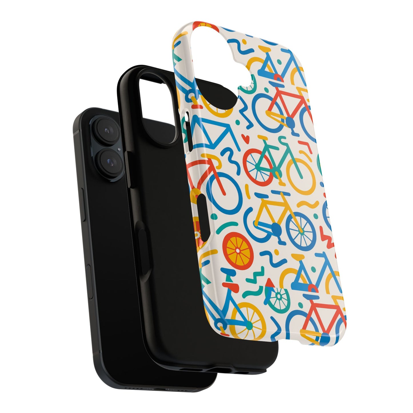 vibrant 3d bicycle print protective phone case – colourful unisex accessory for style and fun – compatible with iphone 13, 14, 15 & 16 – all models including pro, pro max & plus
