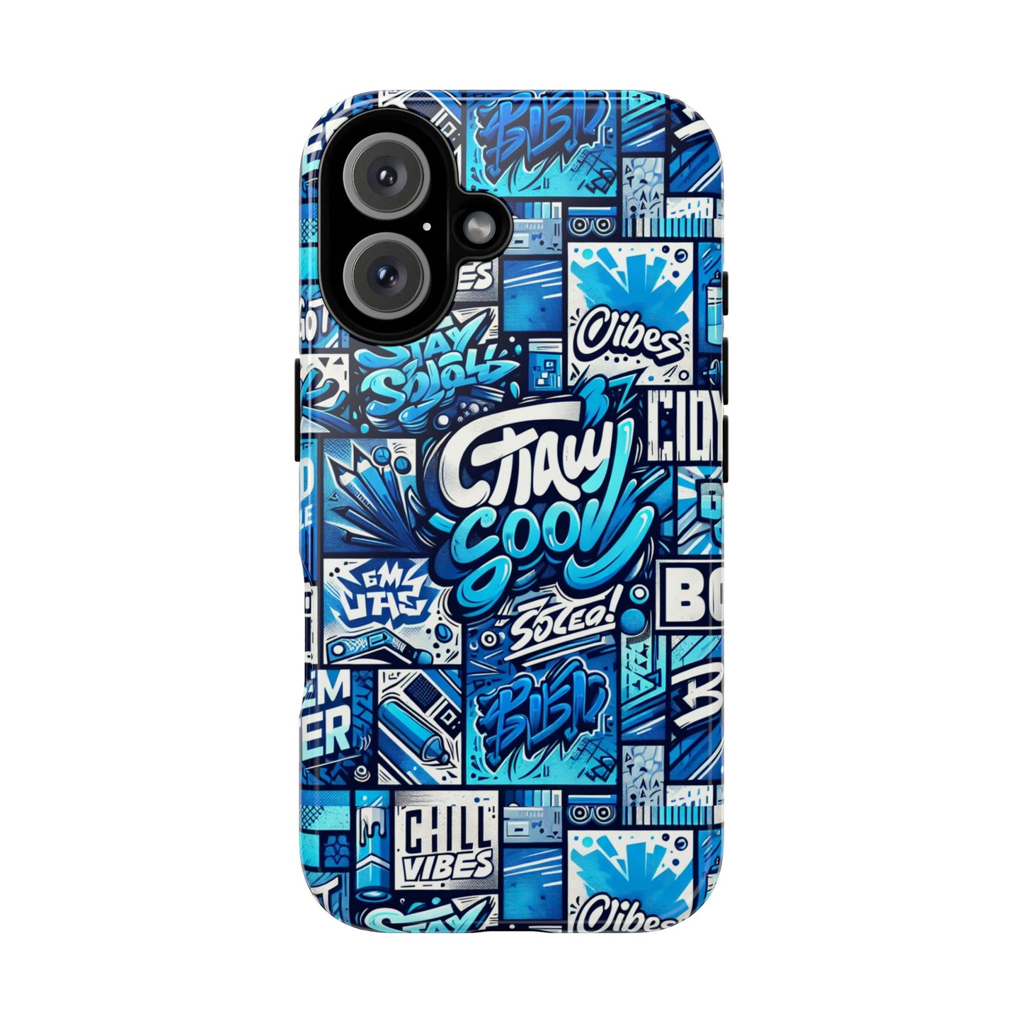 vibrant 3d graphic phone case in blue with playful design for stylish protection compatible with iphone 13, 14, 15 & 16 – all models including pro, pro max & plus