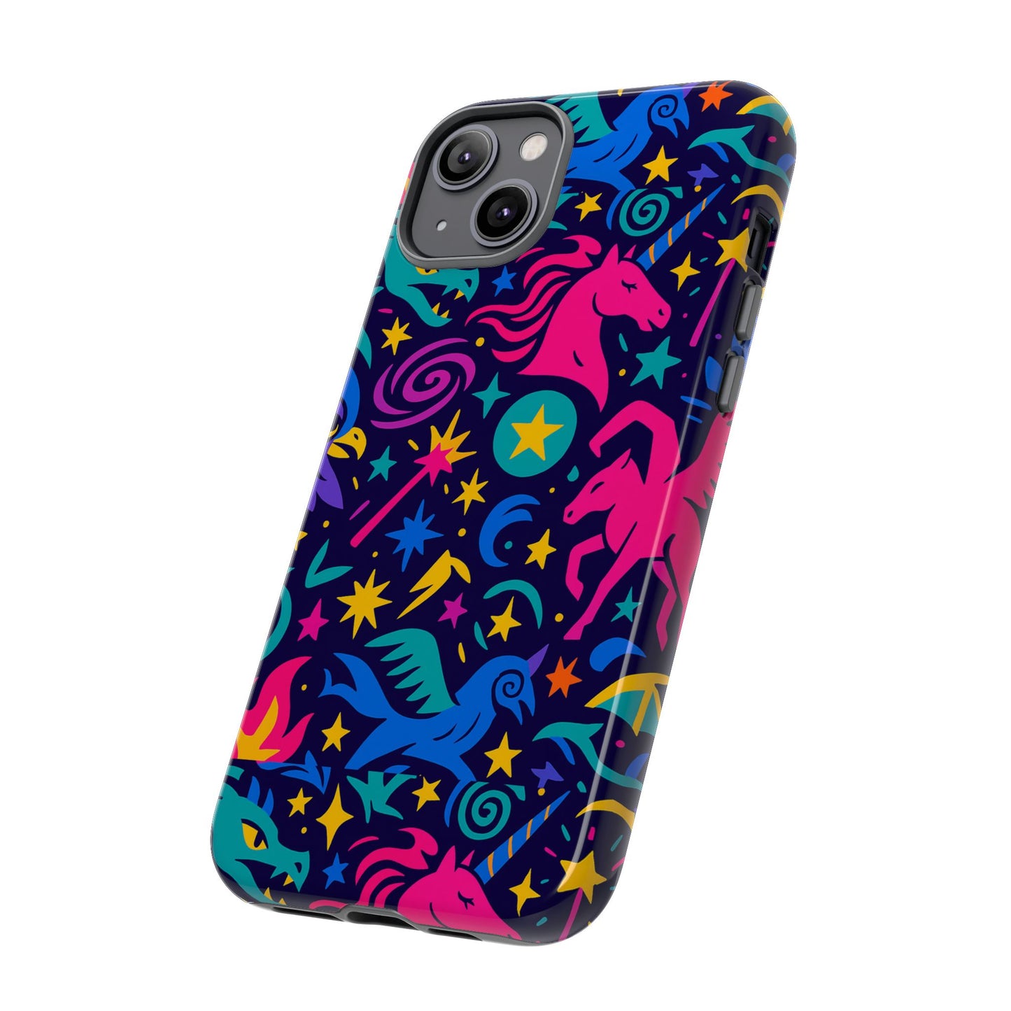 vibrant fantasy unicorns protective phone case – colourful 3d design for stylish protection – compatible with iphone 13, 14, 15 & 16 – all models including pro, pro max & plus