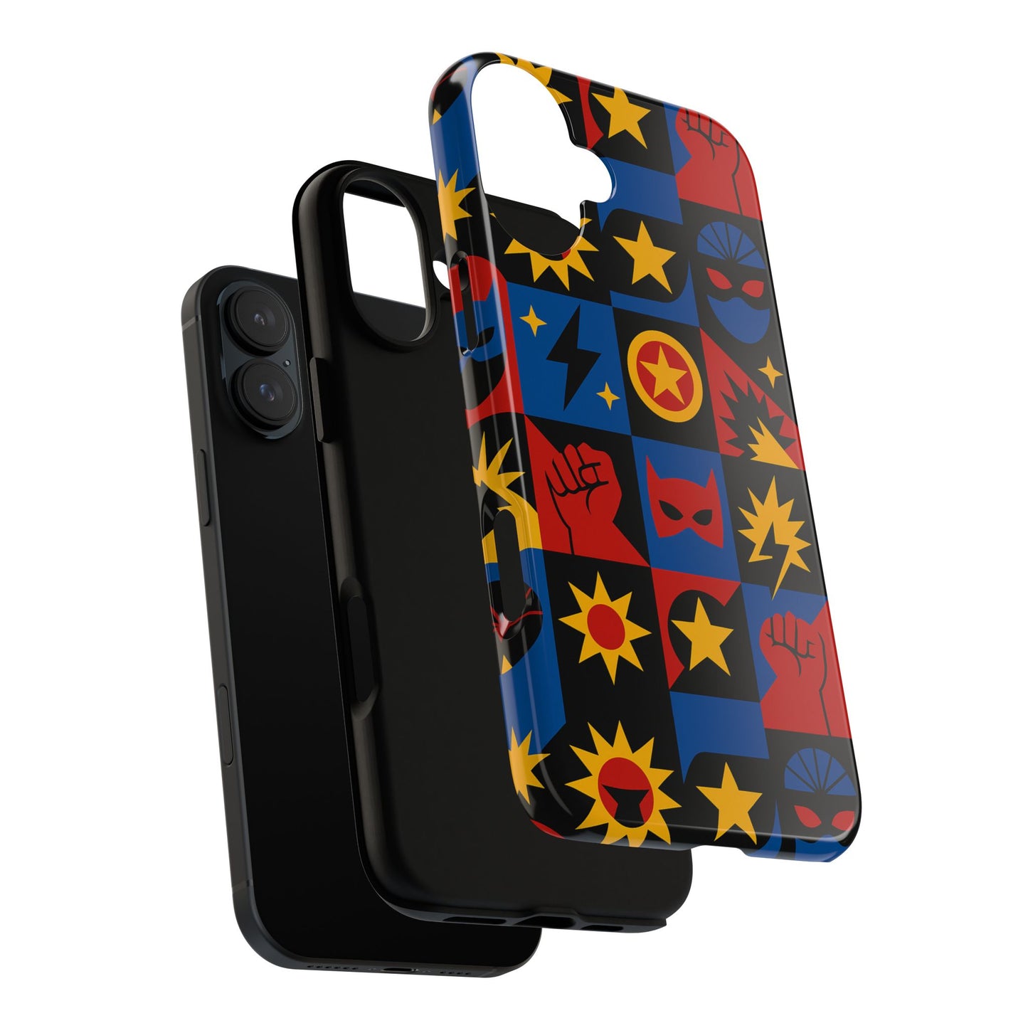 vibrant superhero phone case with retro 3d design for stylish protection compatible with iphone 13, 14, 15 & 16 – all models including pro, pro max & plus