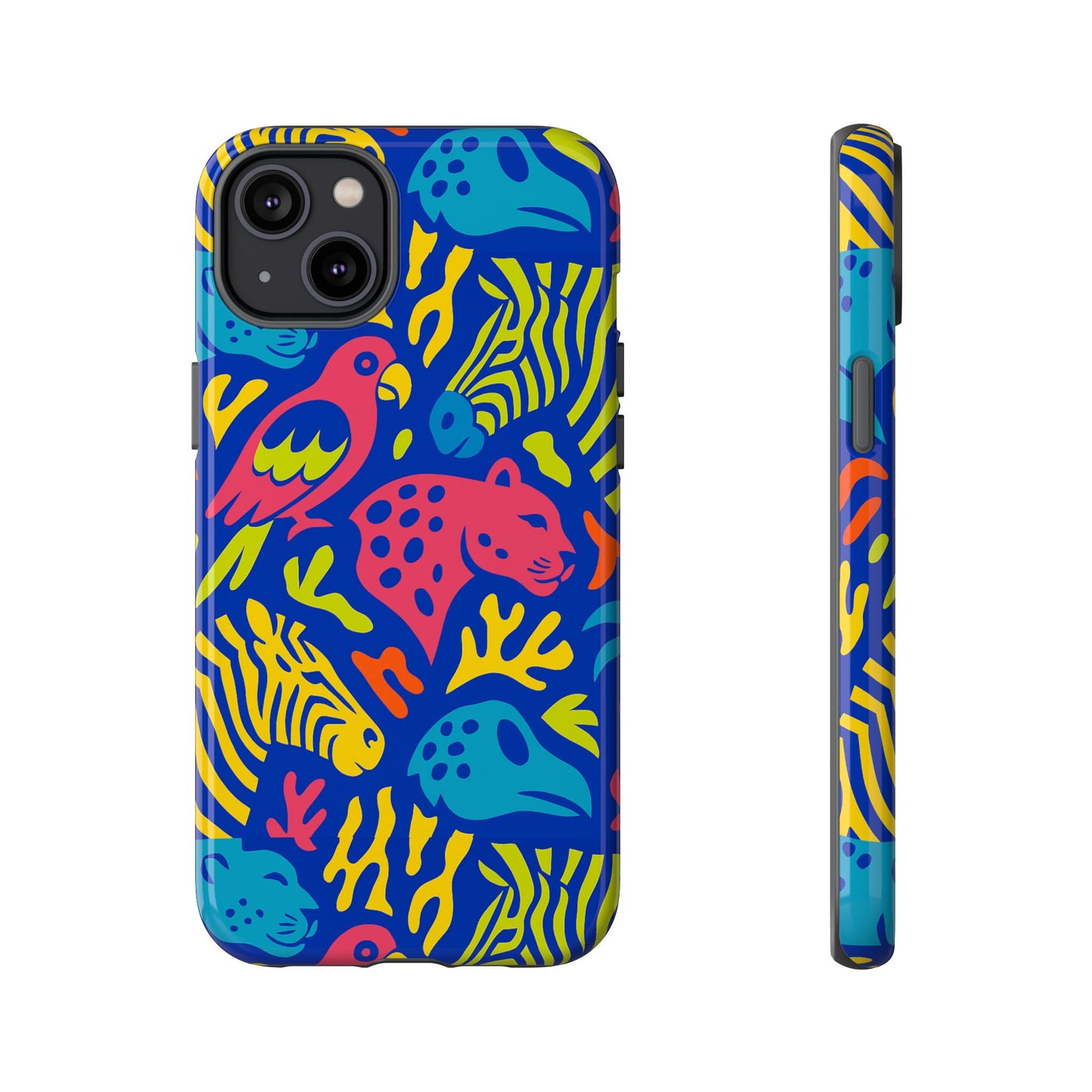 vibrant animal print protective phone case for stylish protection with multicolour design – compatible with iphone 13, 14, 15 & 16 – all models including pro, pro max & plus