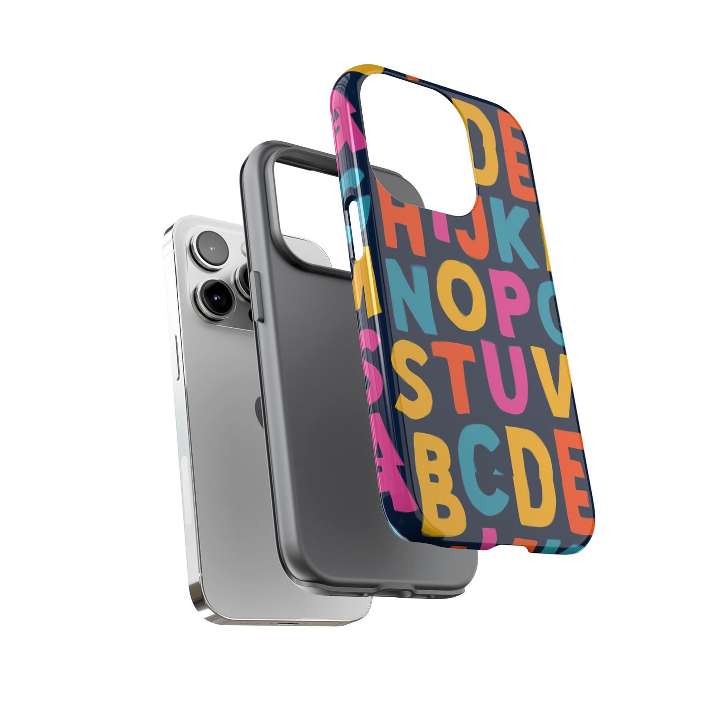 multicolour alphabet 3d wrap protective phone case for unique style and playful expression compatible with iphone 13, 14, 15 & 16 – all models including pro, pro max & plus